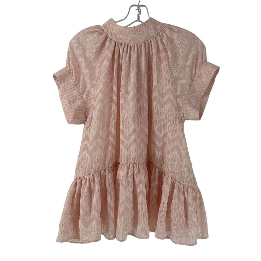 Opening Ceremony Top Pink Size S Short Sleeve Puff Ruffle Gold Thread Bow Back
